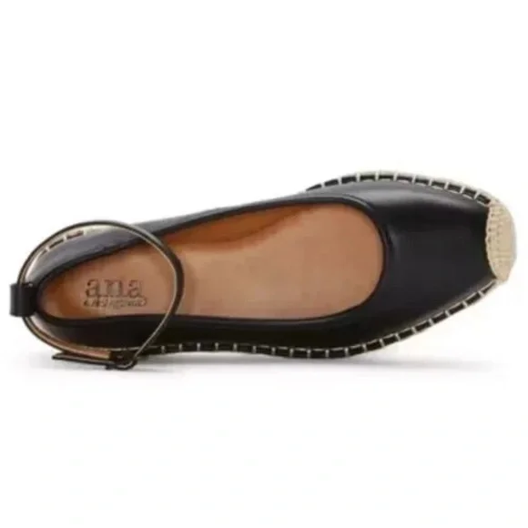 a.n.a Black and Tan Ballet Espadrille Flats with Ankle Strap, Jute Soles - Picture 3 of 7
